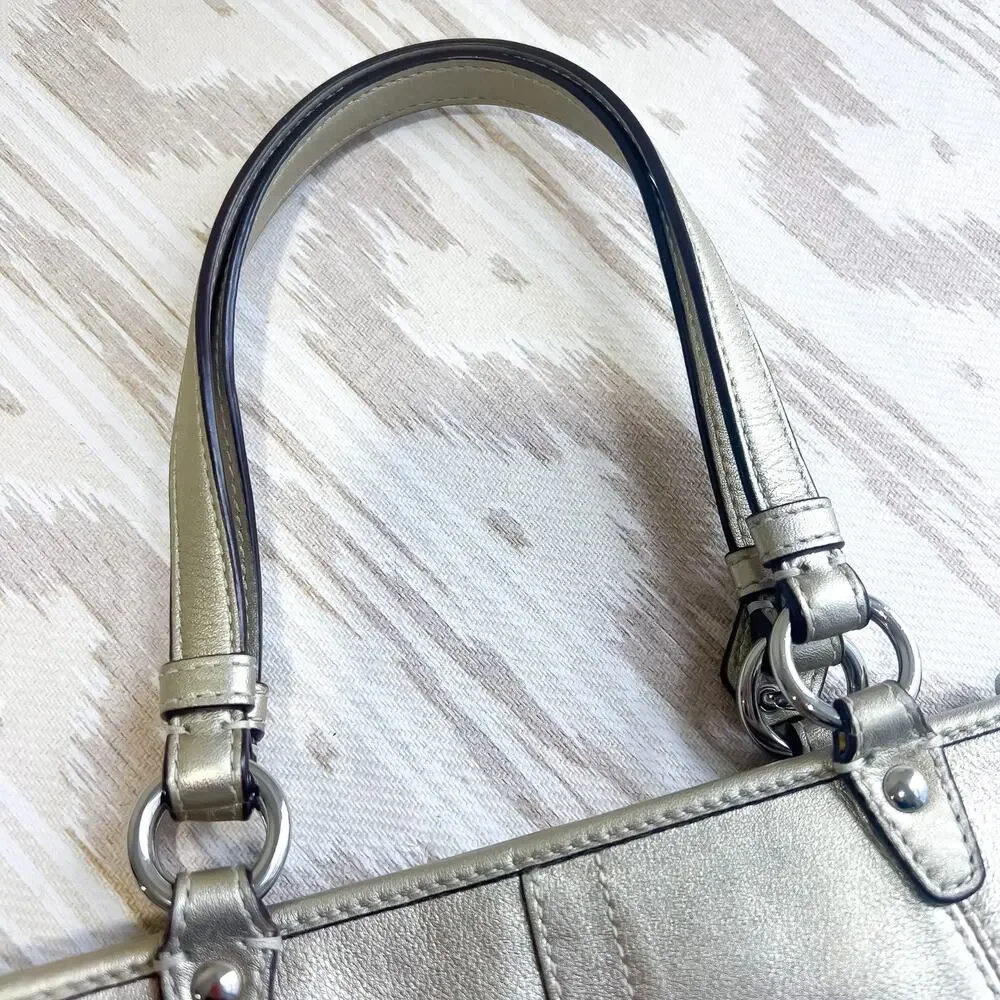 Coach Leah Metallic Gold Small Top-Handled Leather Tote Purse Handbag 42416 - Picture 6 of 11